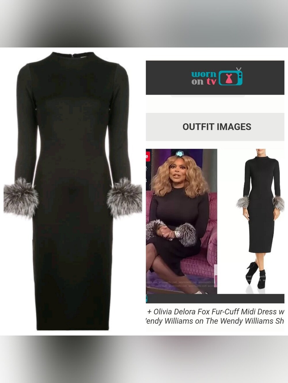 ALICE + OLIVIA Delora Fox Fur-cuff Sleeve Black Midi Dress. Size 4 $550
